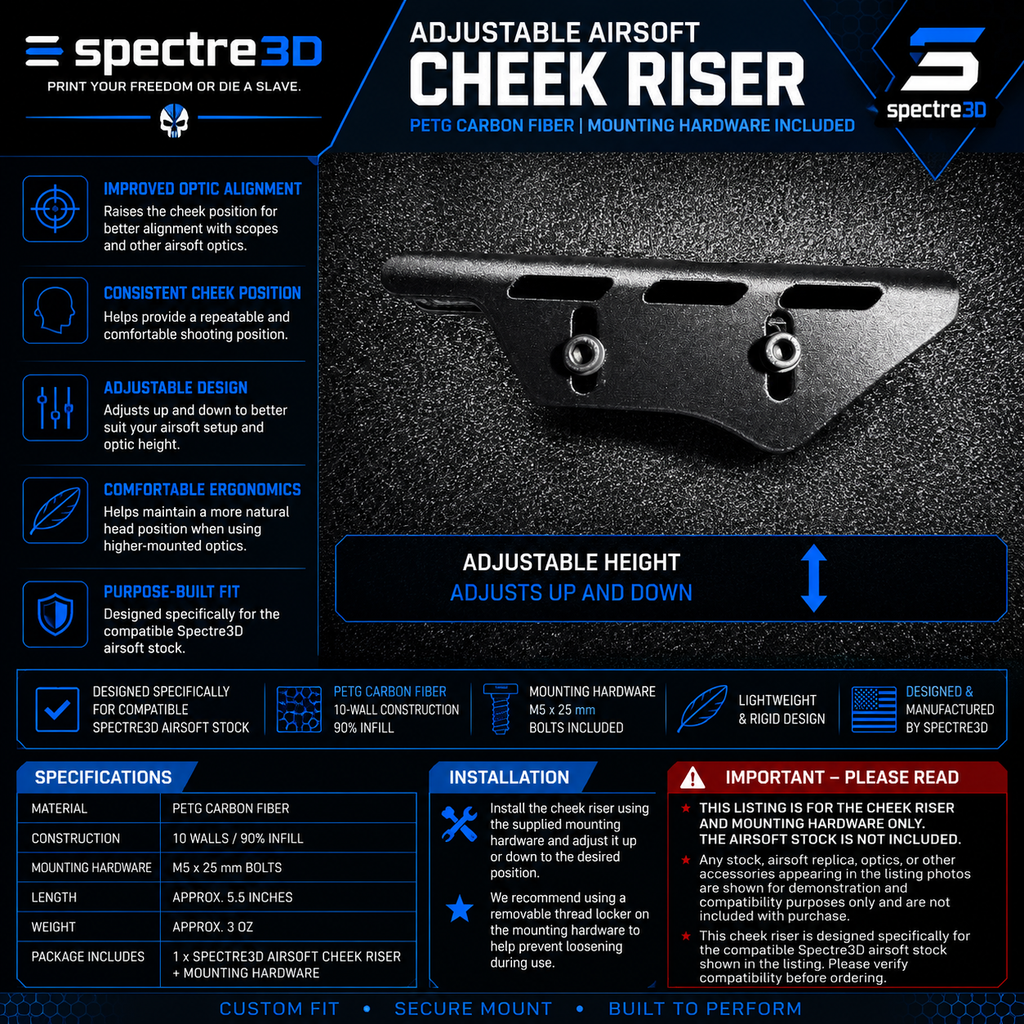 Spectre3D Adjustable Airsoft Cheek Riser Only