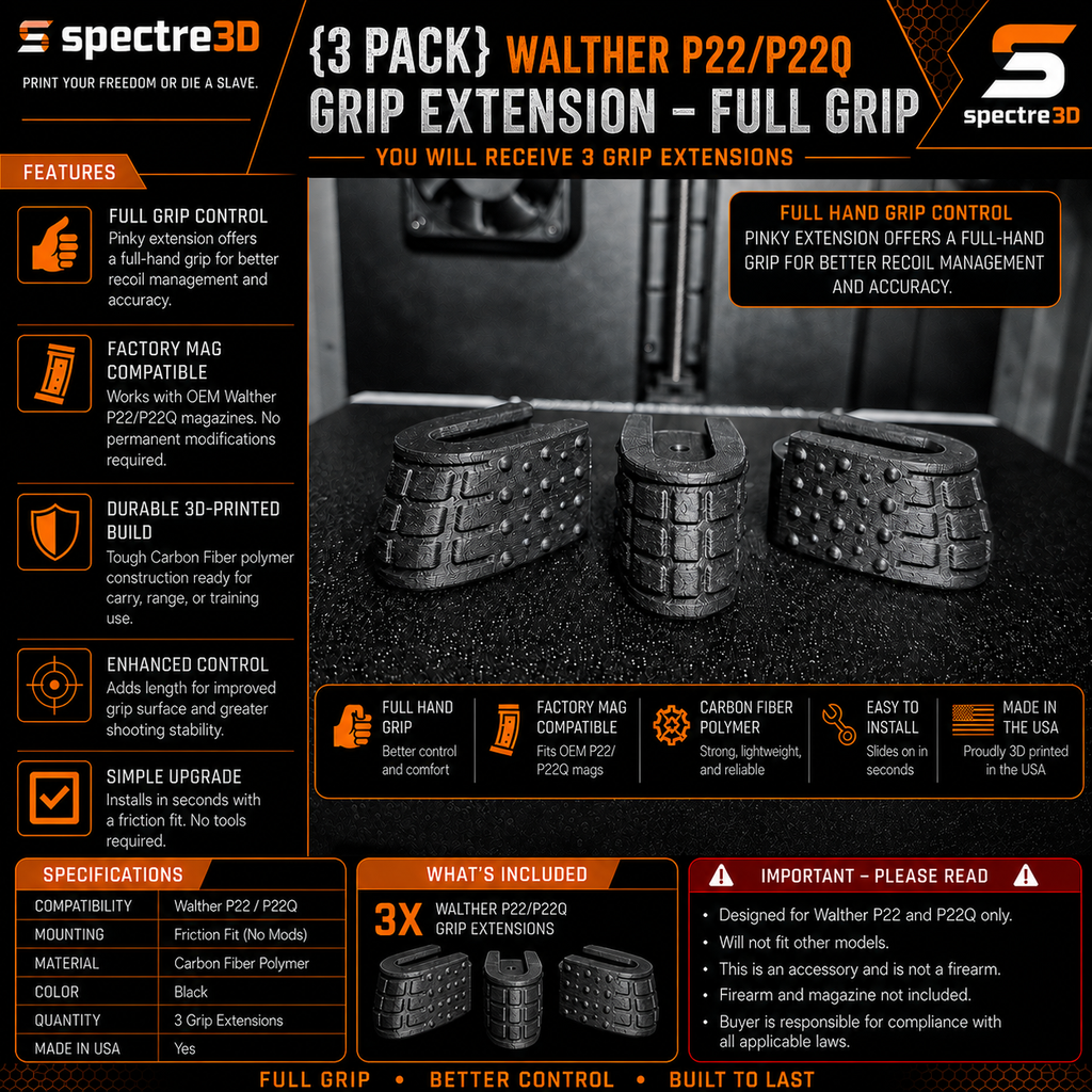 {3 PACK} Walther P22/P22Q Grip Extension (Made with Carbon Fiber Polymer)