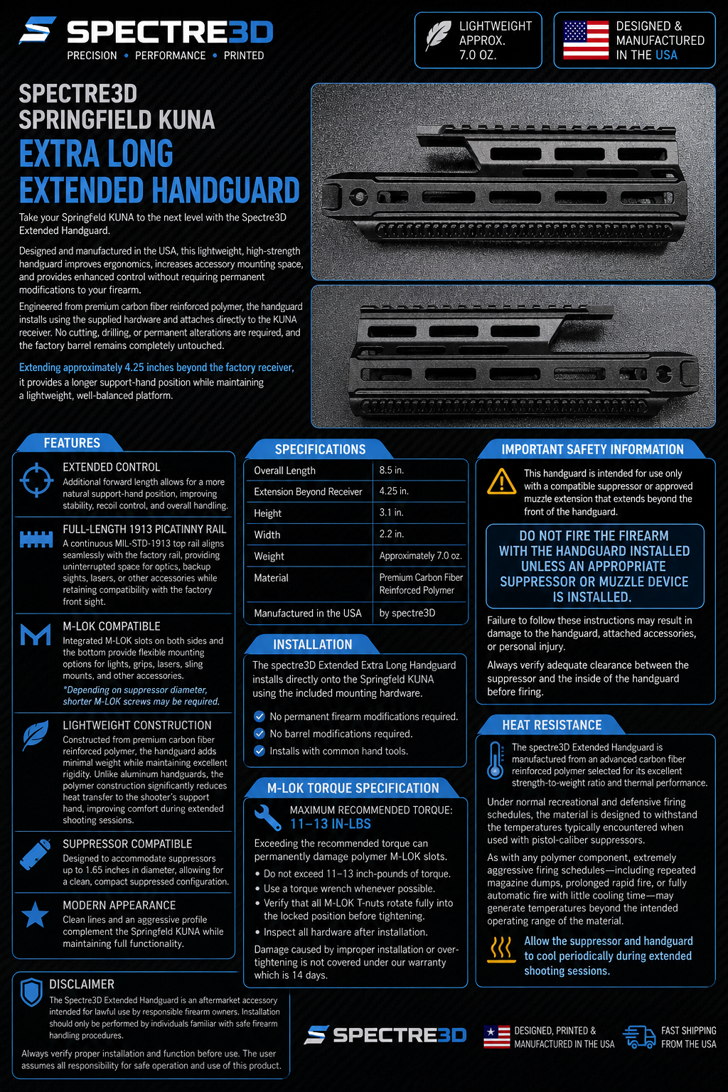 Springfield KUNA (Extra Long) Extended Handguard