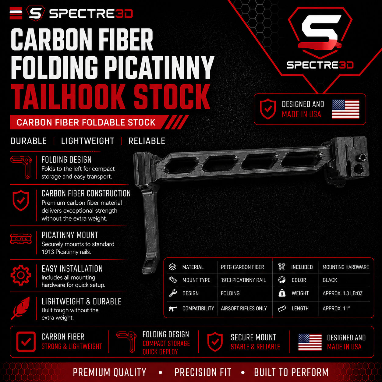 Carbon Fiber Folding Picatinny Tailhook Stock