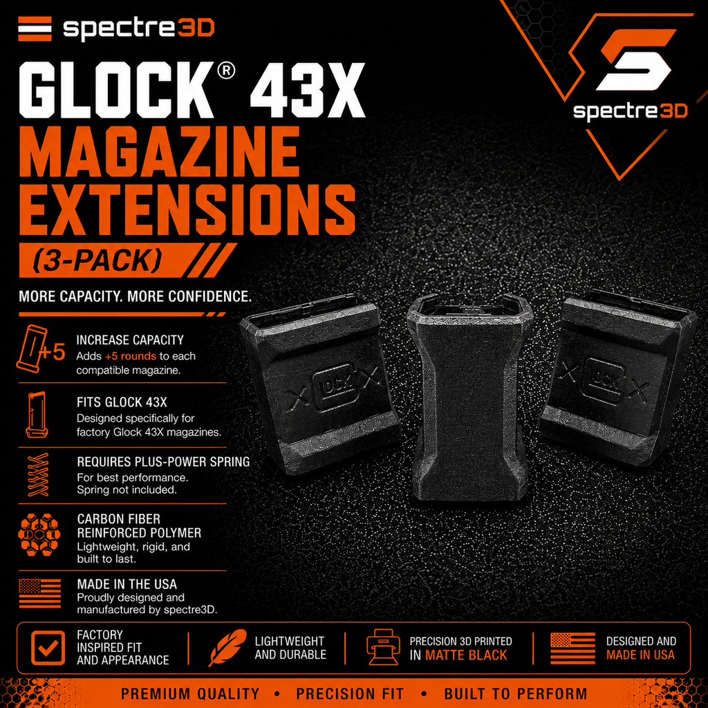 Glock 43X +5 Magazine Extension 3-Pack | Carbon Fiber Reinforced |