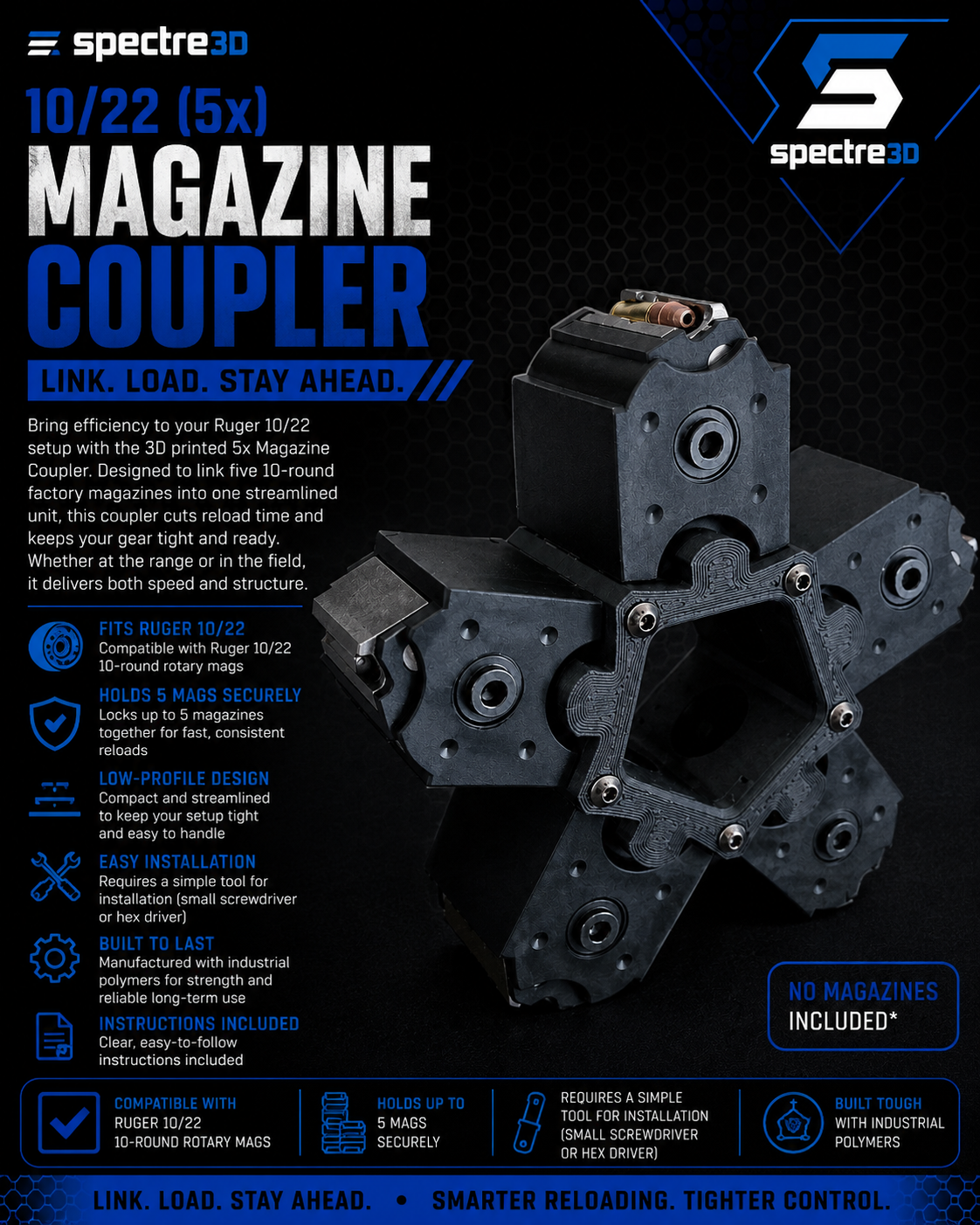 Ruger 10/22 (5x) "Star" Magazine Holder (NO MAGAZINES INCLUDED)
