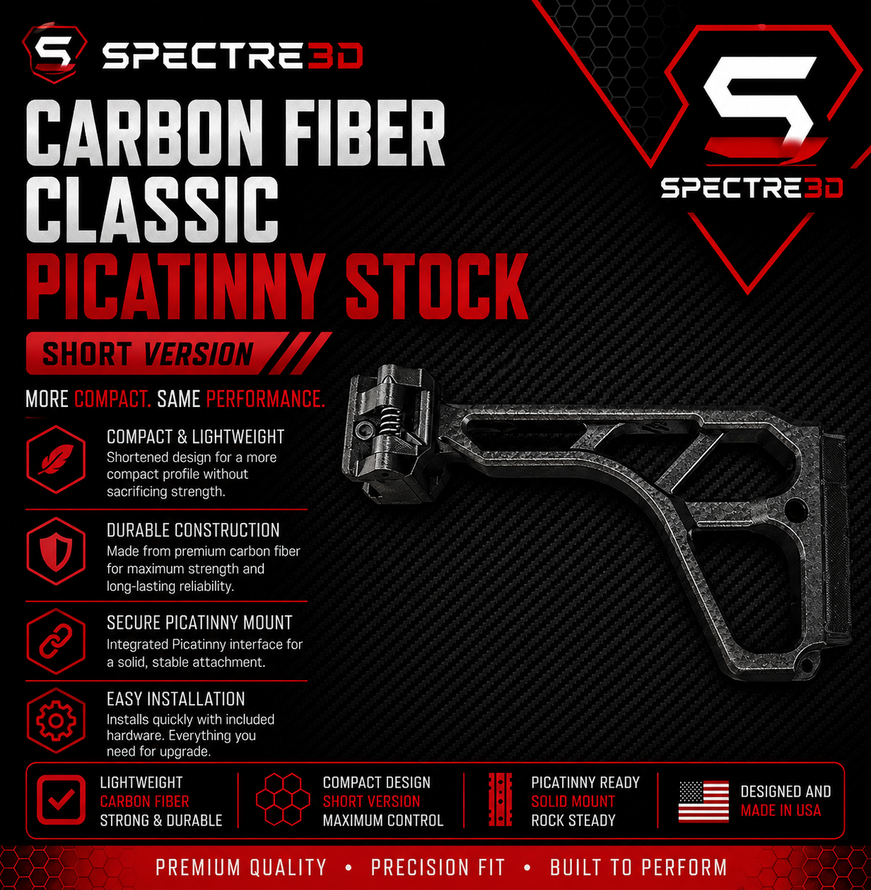 Carbon Fiber Classic Picatinny Stock – Short Version