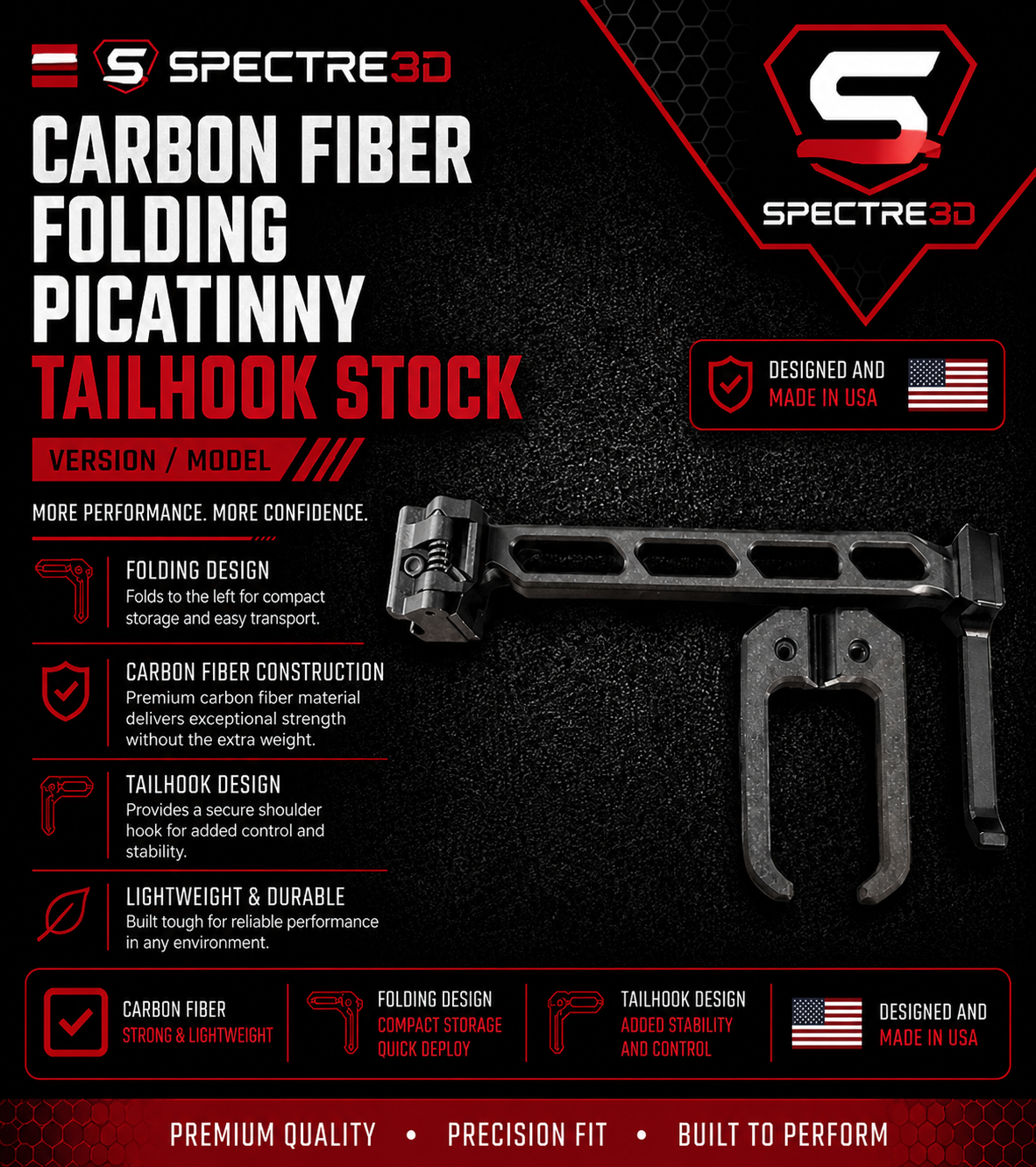 Carbon Fiber Folding Picatinny Tailhook Stock
