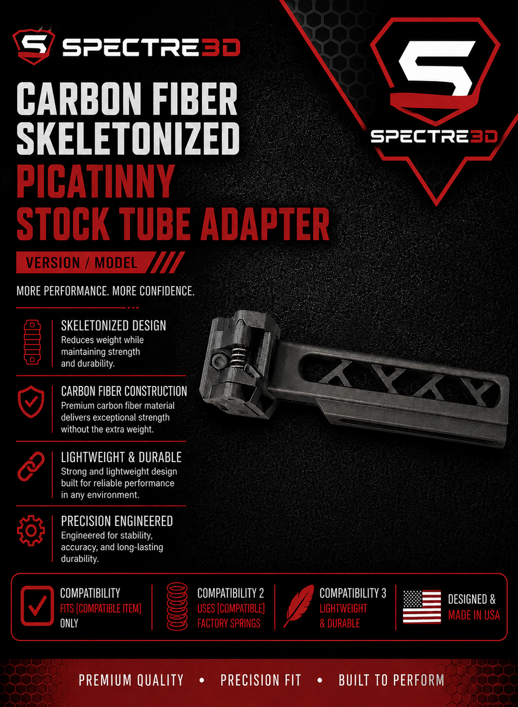 Carbon Fiber Folding Skeletonized Picatinny Stock Tube Adapter