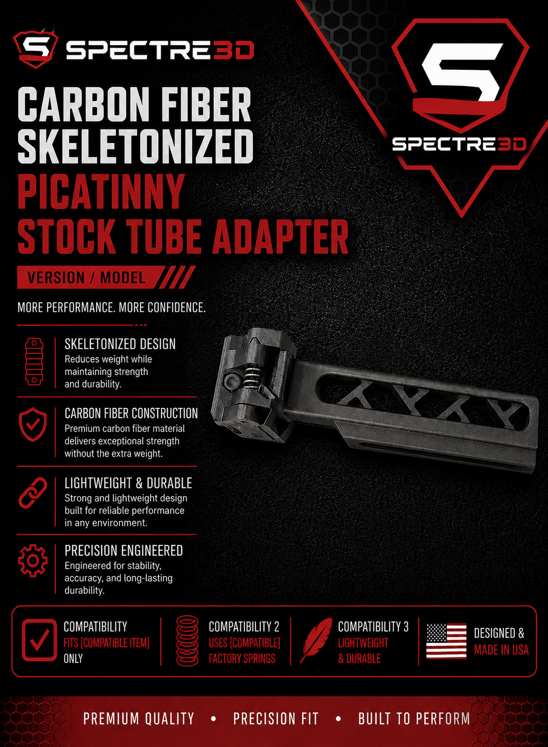 Carbon Fiber Folding Skeletonized Picatinny Stock Tube Adapter