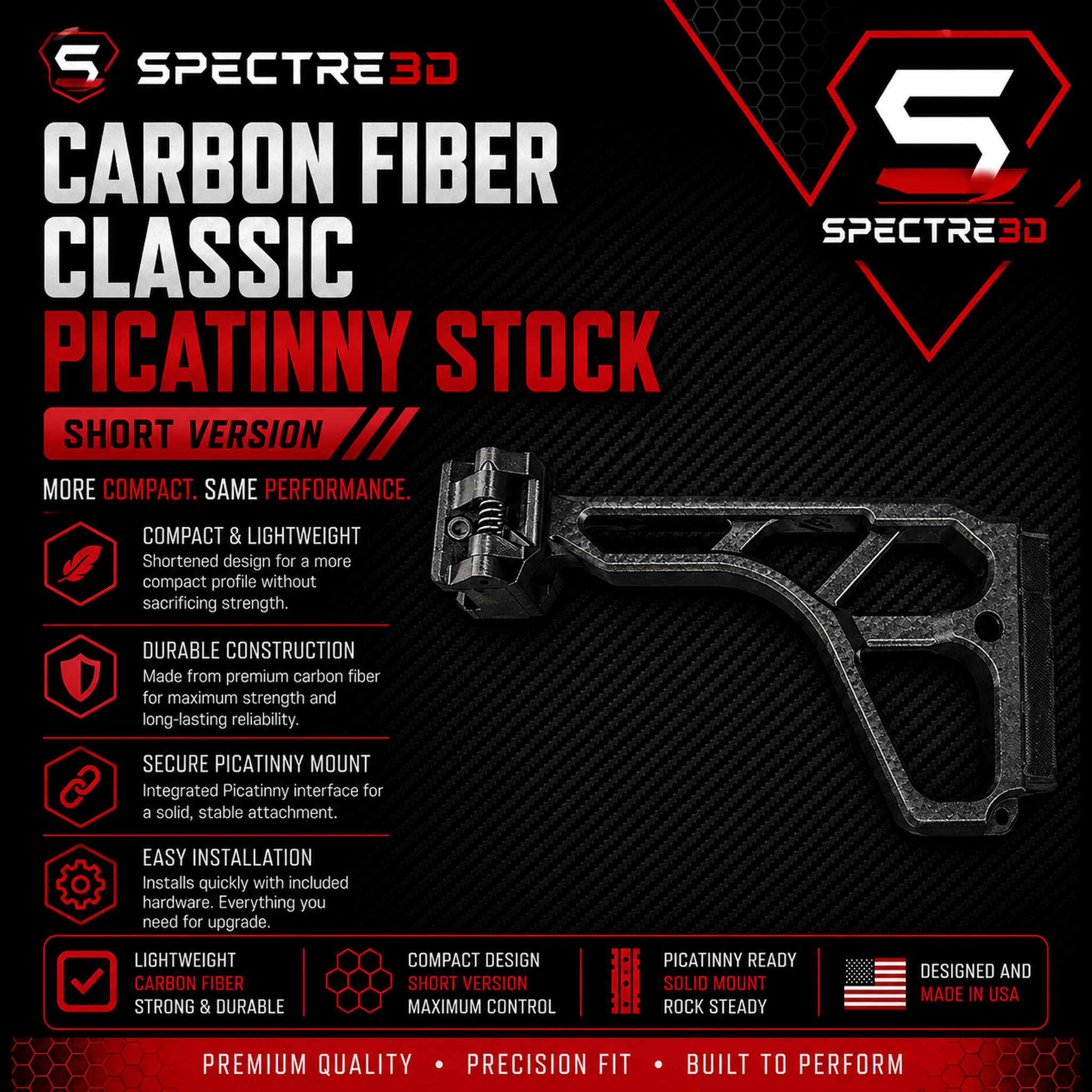 Carbon Fiber Classic Picatinny Stock – Short Version