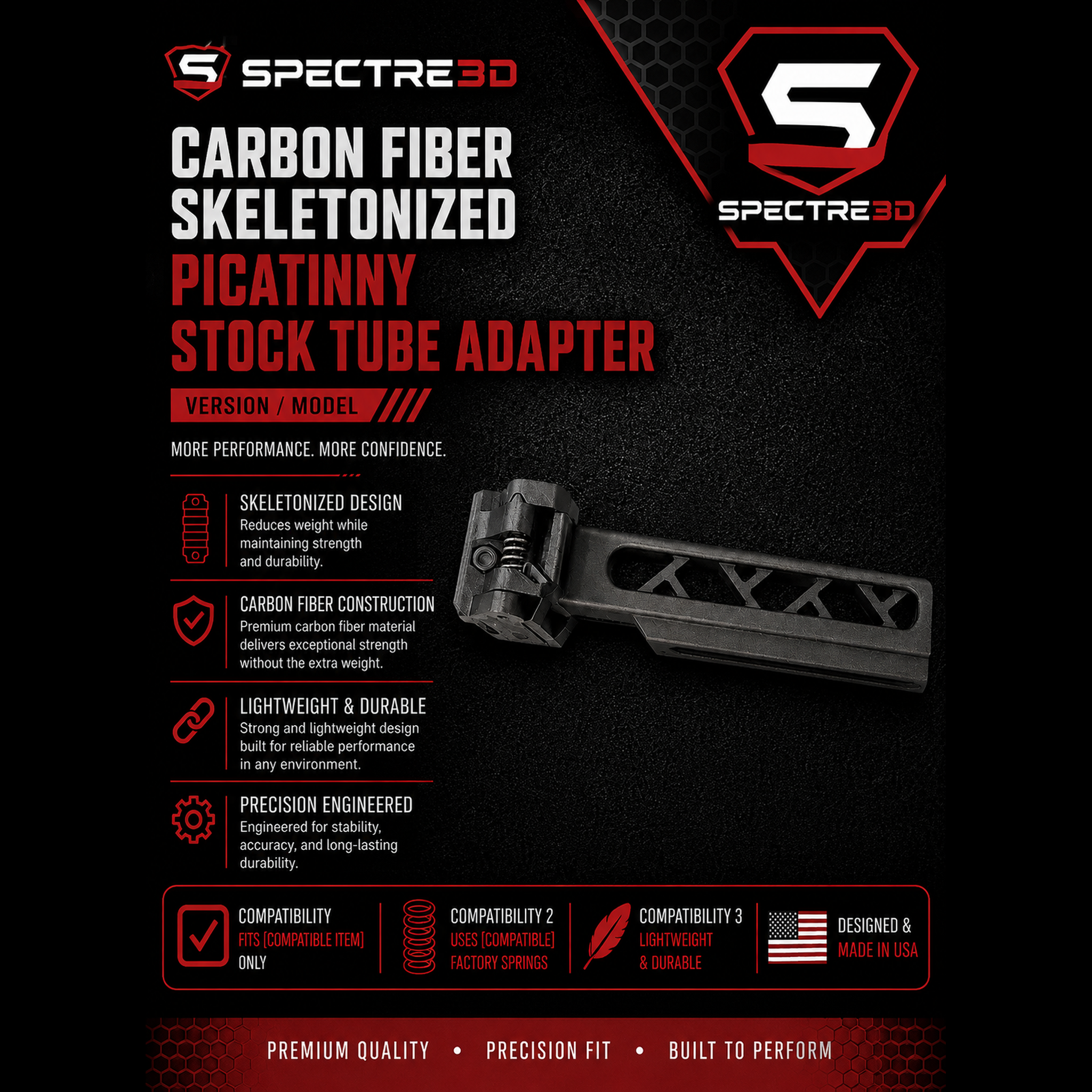 Carbon Fiber Folding Skeletonized Picatinny Stock Tube Adapter