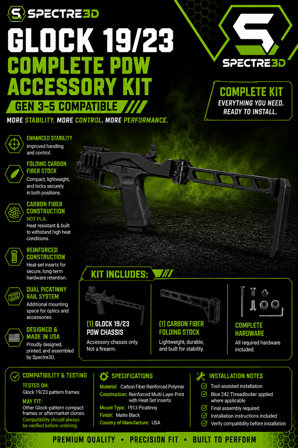 Glock 19/23 “PDW” Chassis Accessory Kit