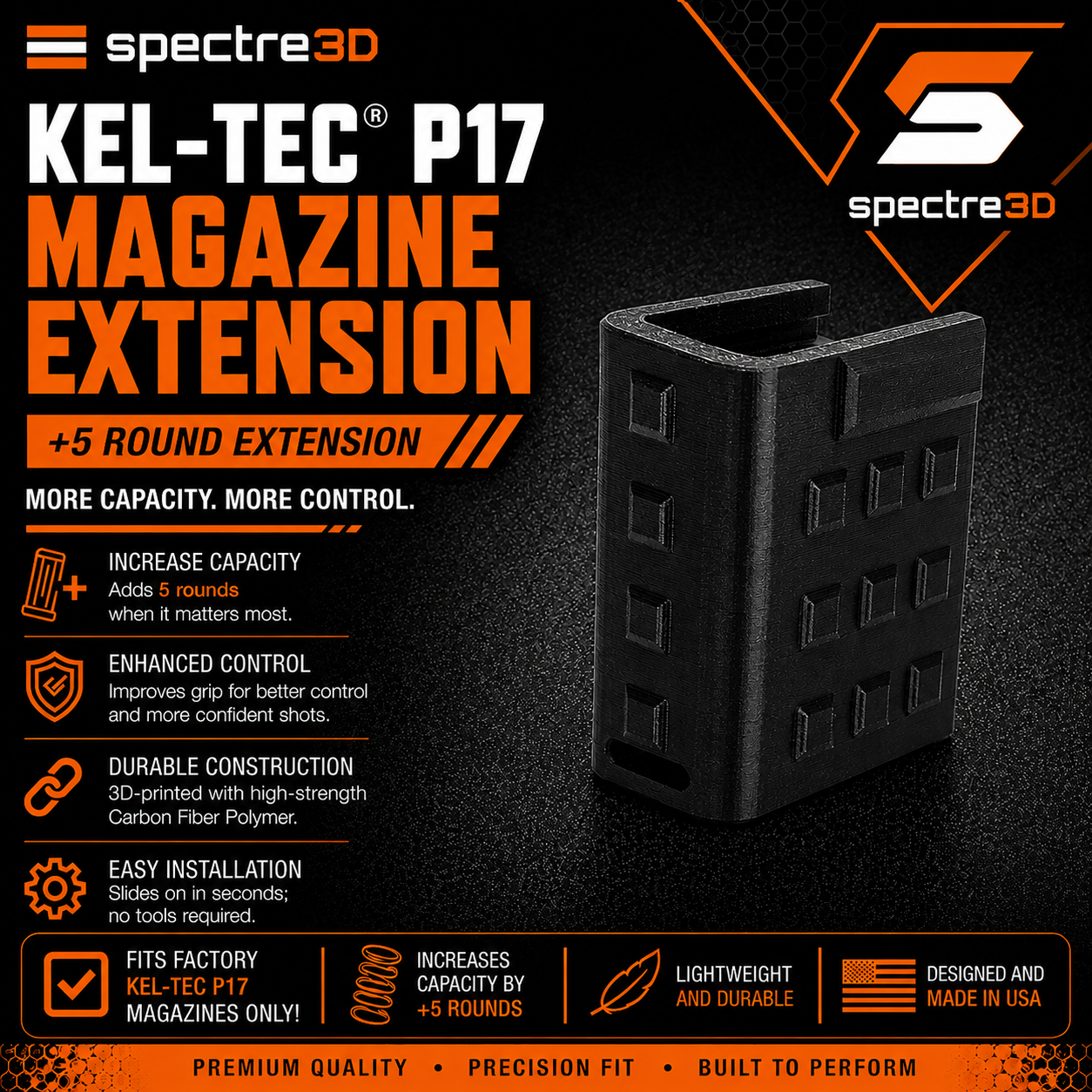 Kel-Tec P17 .22LR Magazine Extension + 5 Capacity