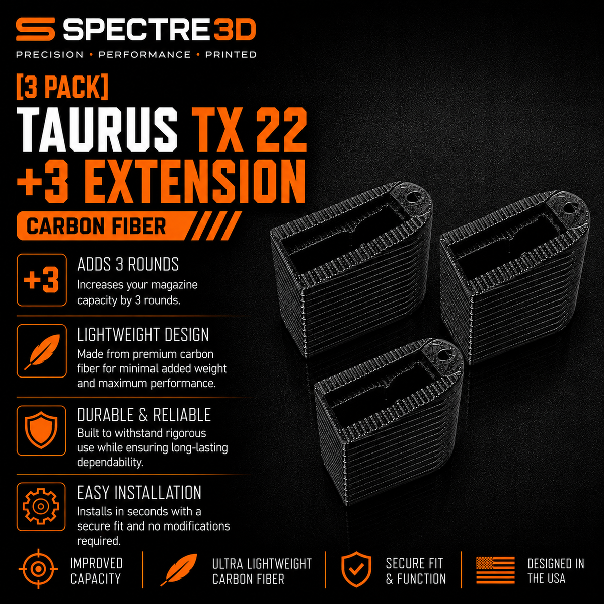 Taurus Tx22 Magazine Extension Updated Design 3/5 + Rounds