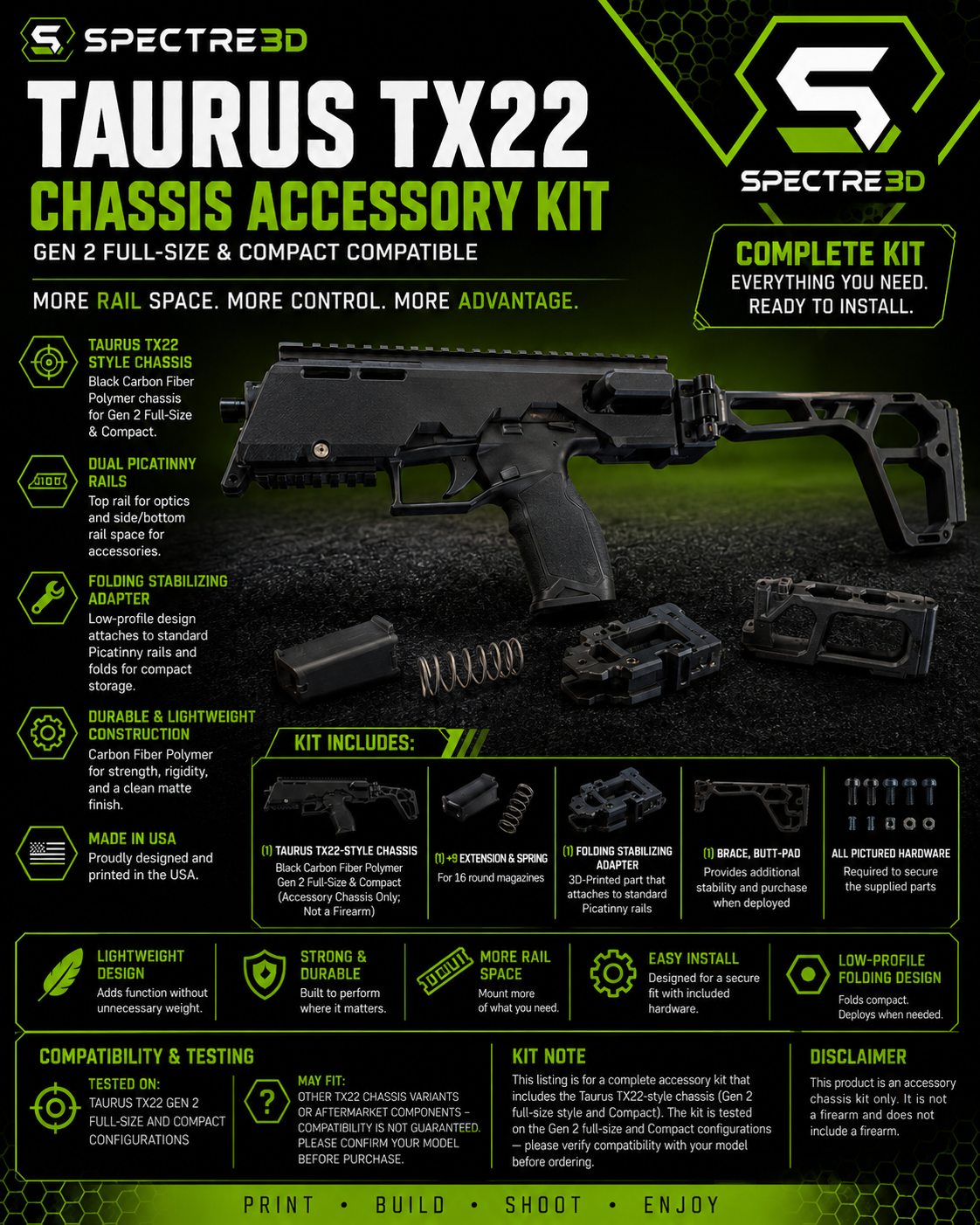 TX7-MTN Chassis Accessory Kit for Taurus TX22 - Carbon Fiber