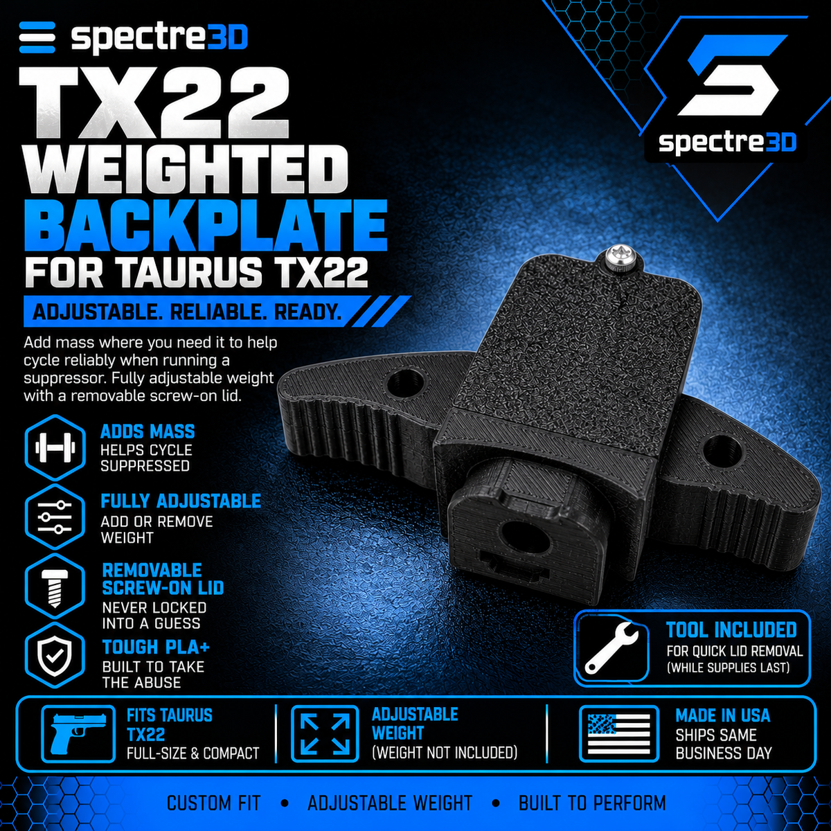 Custom Listing for Natty(Weighted Blackplates x2)TX22 Suppressed Backplate Adjustable Tunable Weight With Removable Screw On Lid