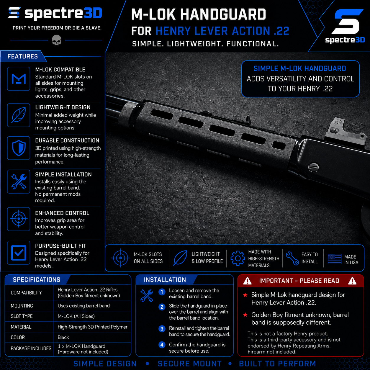 Henry Lever Action .22 (H001) M-LOK Handguard | Lightweight Accessory Mount